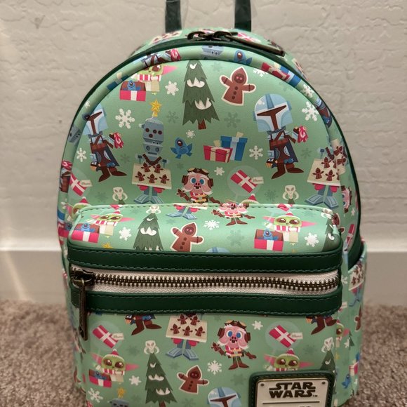 Loungefly Star Wars The Mandalorian Holiday Chibi Chracter Mini Backpack (NWT)